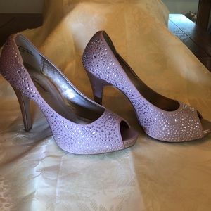 Lulu Townsend Crystal encrusted,open toed pumps.